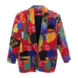 Vintage‎ 90s Patchwork Quilted Blazer Jacket Colorful Artsy Teacher Core Size M
